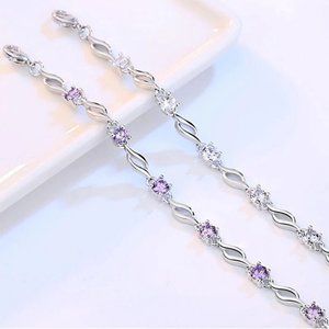 NEW 925 Sterling Silver Diamond Wave Bracelet